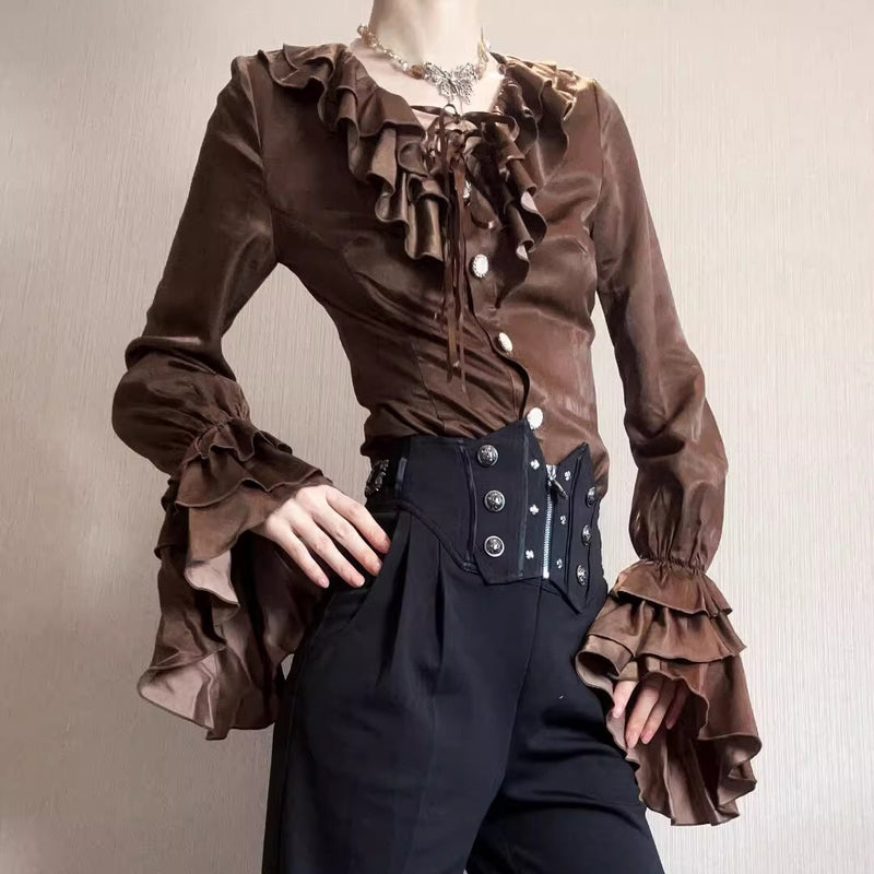 男爵令嬢のヴィクトリアンブラウス - Brown[2026年2月中旬-3月中旬発送予定]