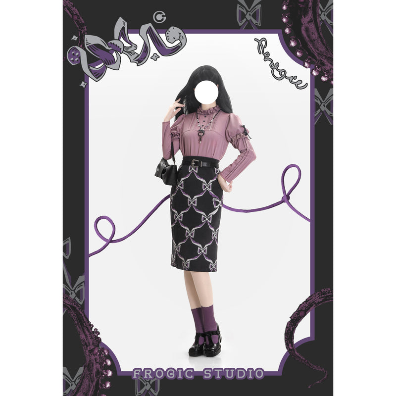 Black and Purple Sweater and Skirt with a Ribbon Pattern[2025年2月下旬-3月中旬発送予定]