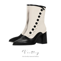 Victorian Pointed Toe Buttoned Short Boots - Black Ivory[2024年11月下旬-12月中旬発送予定]