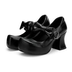 Comic Girl Round Toe Heel Shoes - Black