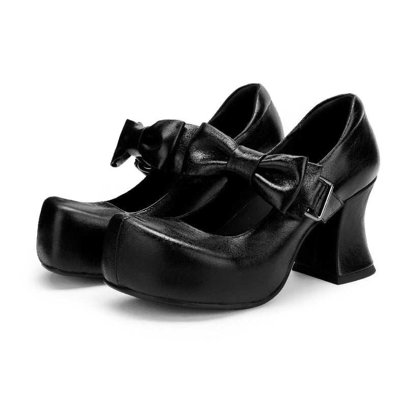 Comic Girl Round Toe Heel Shoes - Black