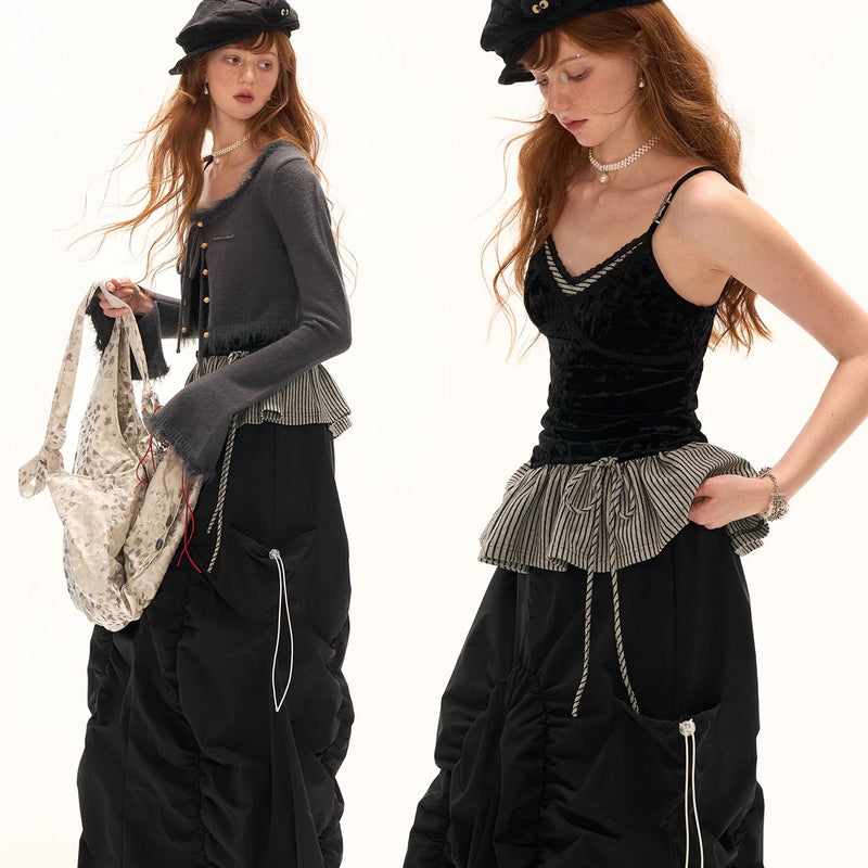 Layered Striped Lace Camisole Top