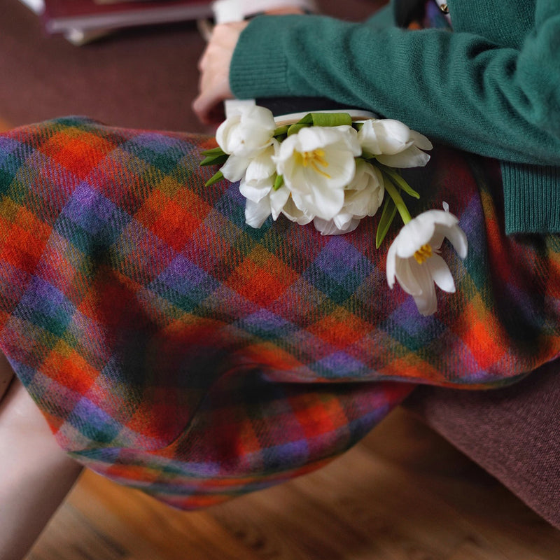 木漏れ日の格子柄ウールハーフスカート