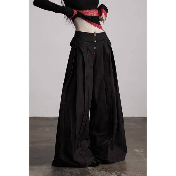 Planet Button Black Wide Pants