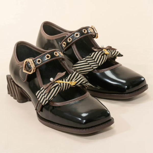 Chocolate Ribbon Mary Jane Pumps - Dark Brown[2025年8月上旬-8月下旬発送予定]