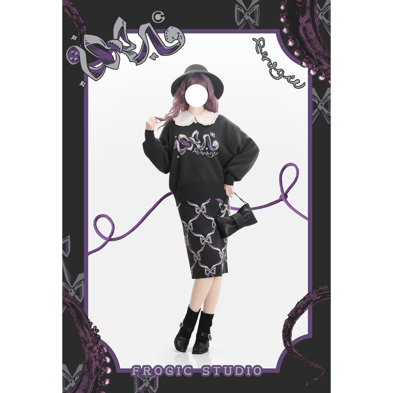 Black and Purple Sweater and Skirt with a Ribbon Pattern[2025年2月下旬-3月中旬発送予定]