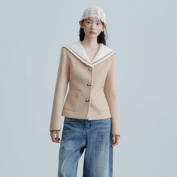 Sailor collar Beige Short Jacket