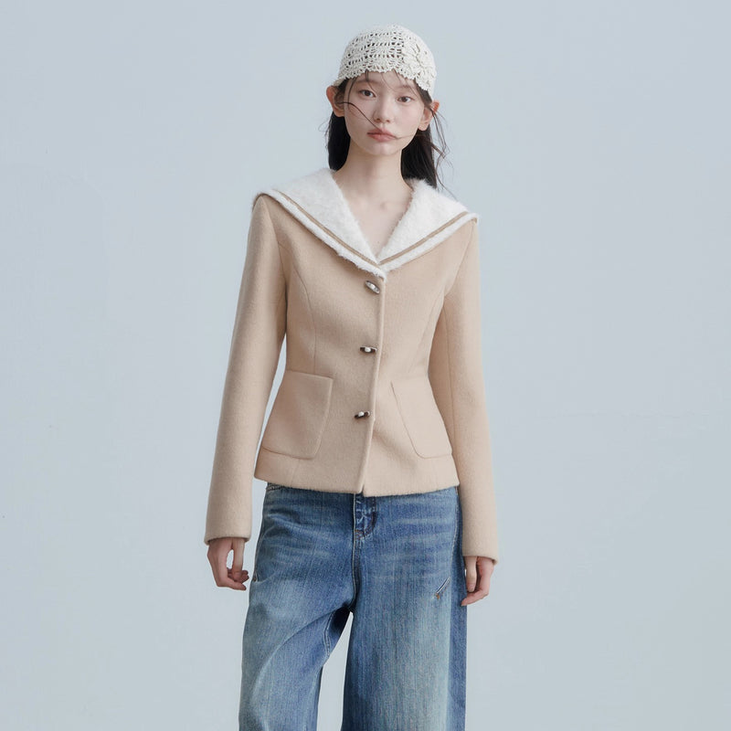 Sailor collar Beige Short Jacket