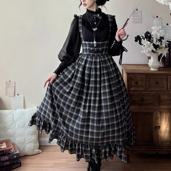 伯爵令嬢のジャンパースカートとケープ - Black Check[2026年2月上旬-3月下旬発送予定]