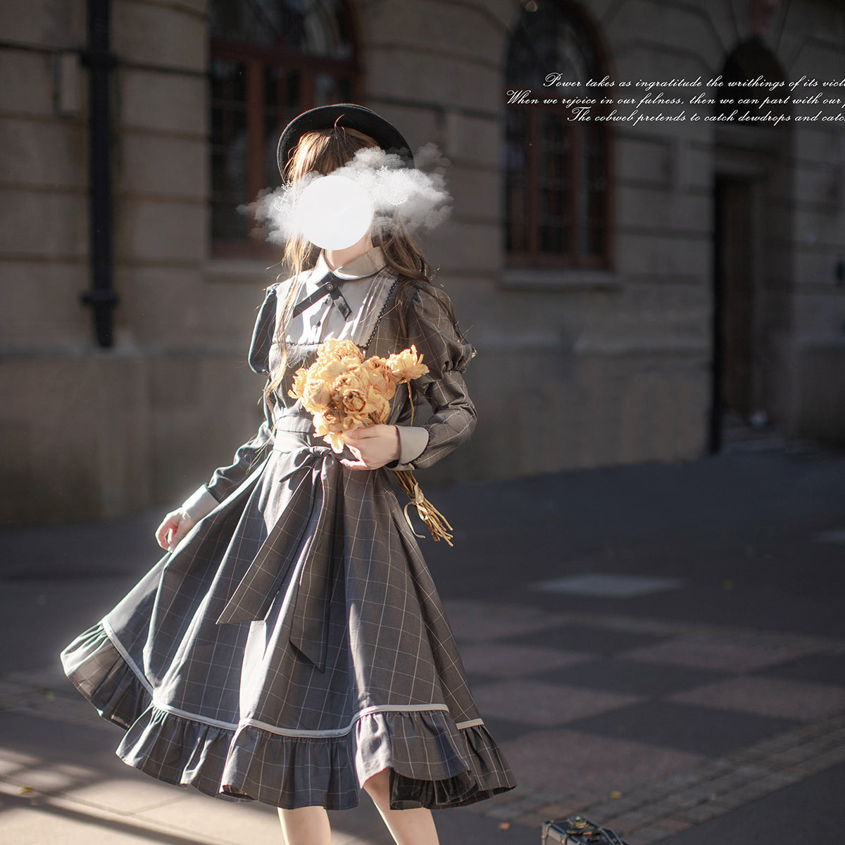 モ*モ様 レリアン 格子柄 シック ワンピース11L 薄墨格子柄のクラシカルワンピース – ManusMachina