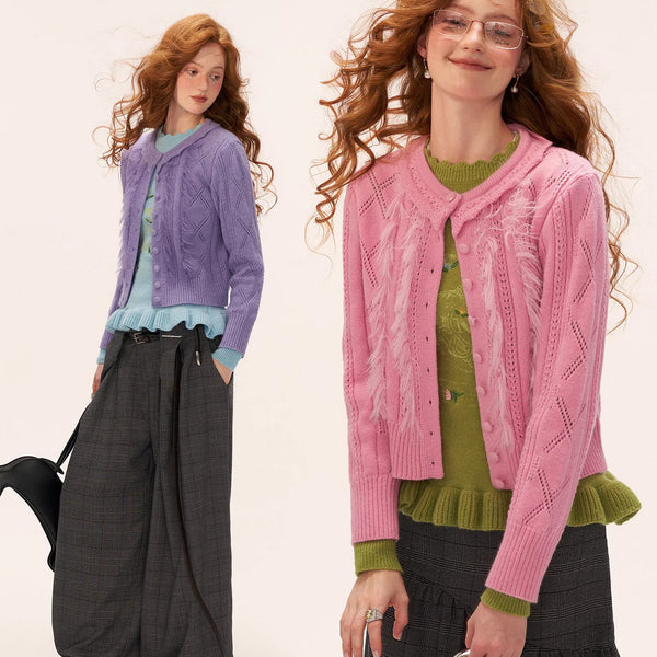 Frill Collar Knit Cardigan