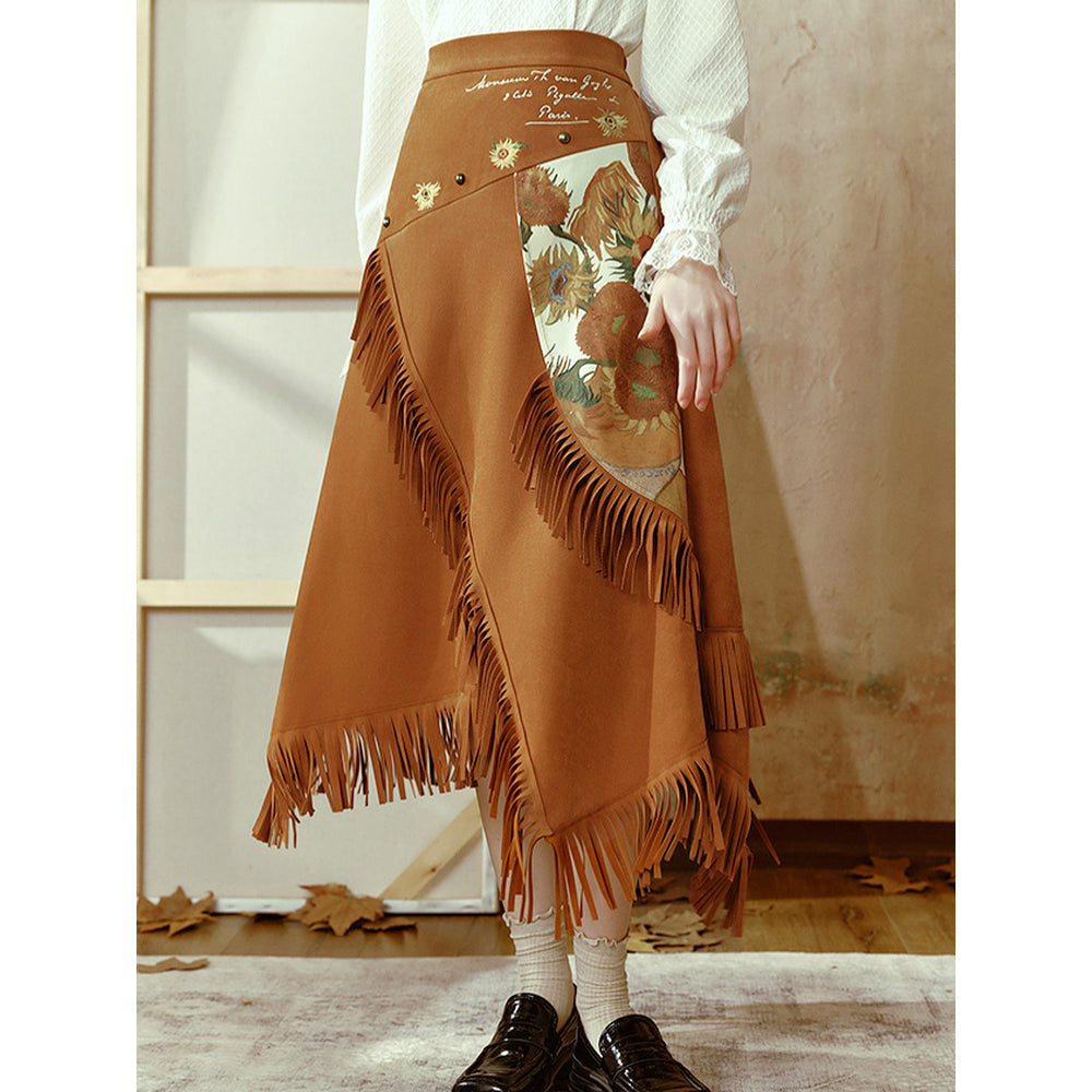 向日葵と馬の石膏像のアシンメトリースカート – ManusMachina