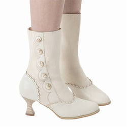 Victorian Knit Socks Heel Button Short Boots - Ivory[2024年12月上旬-12月下旬発送予定]