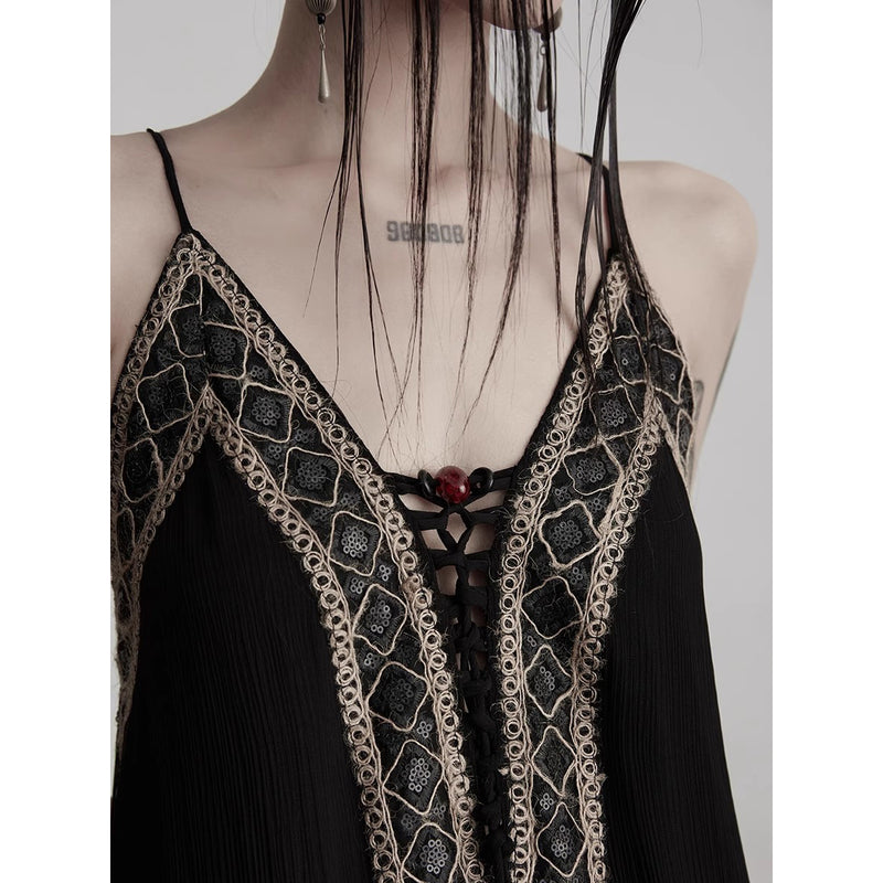 Geometric Embroidery Camisole Dress