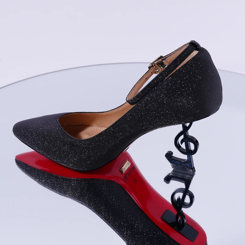 Musical Note Pointed High Heeled Pumps - Black[2026年2月上旬-3月上旬発送予定]