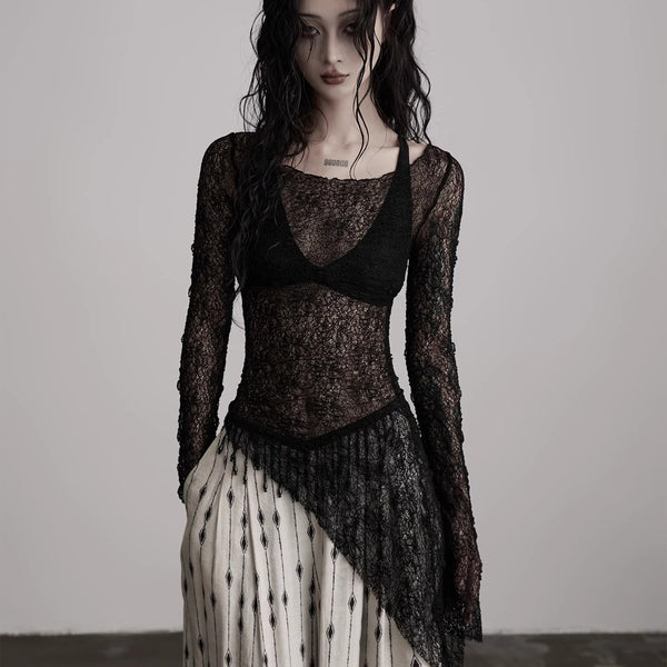 Openwork Black Lace Top