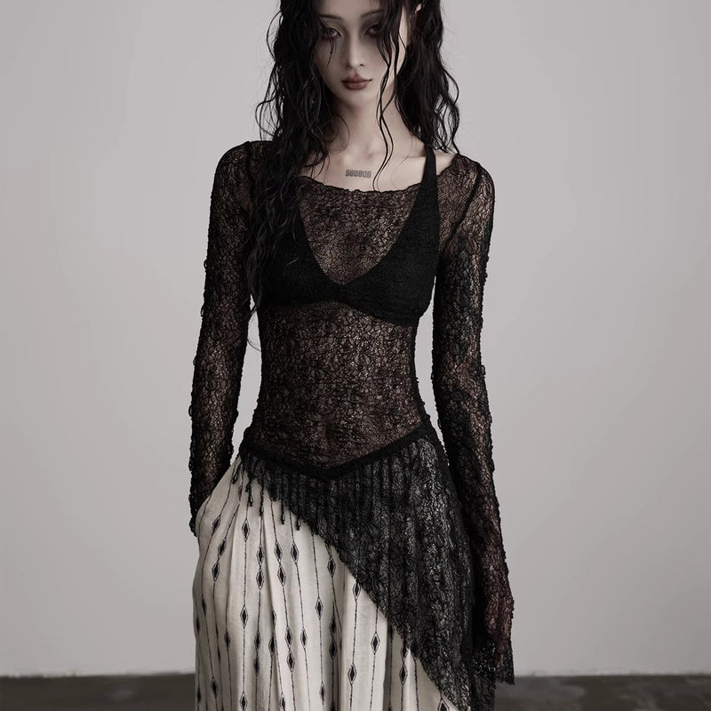 Openwork Black Lace Top