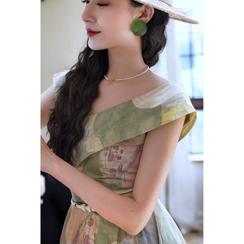 油彩の風景画ヘップバーンワンピース