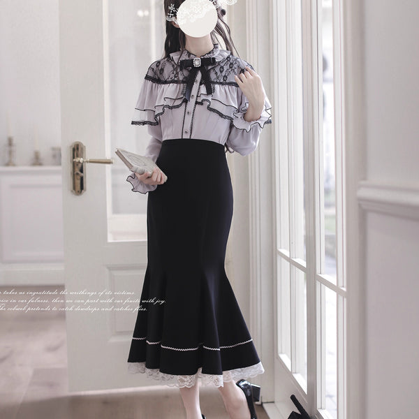 夜会の令嬢のケープトップスとマーメイドスカート