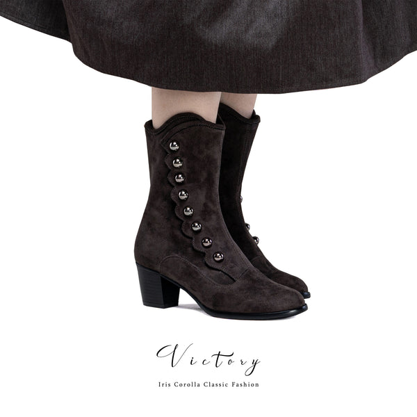Victorian Round Toe Buttoned Short Boots - Dark Brown[2025年11月上旬-11月下旬発送予定]