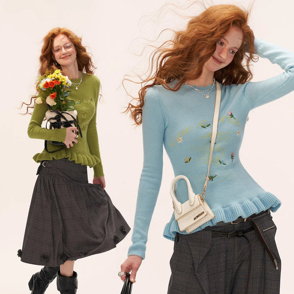 Flower Embroidered Knit Sweater