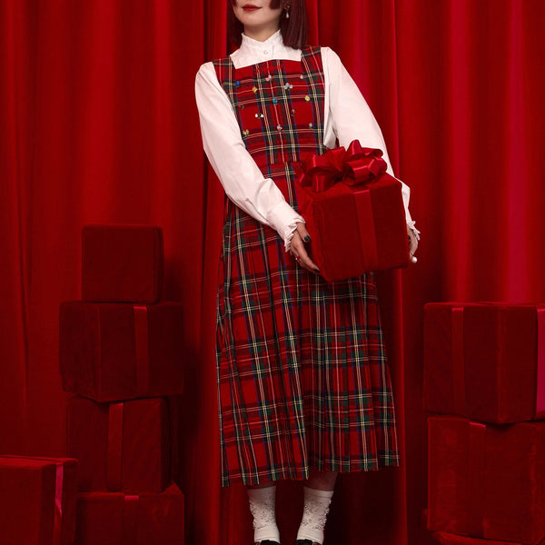 花束刺繍の格子柄ジャンパースカート