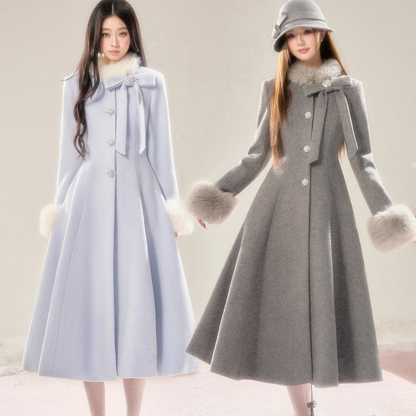 Movie Actress's Long Fur Wool Coat