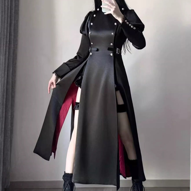 沈黙の修道女のゴシックワンピースとフードケープ - Black Red[2026年5