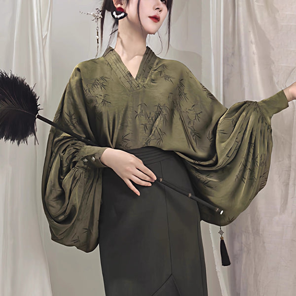 幽玄の竹林のバルーンスリーブブラウス