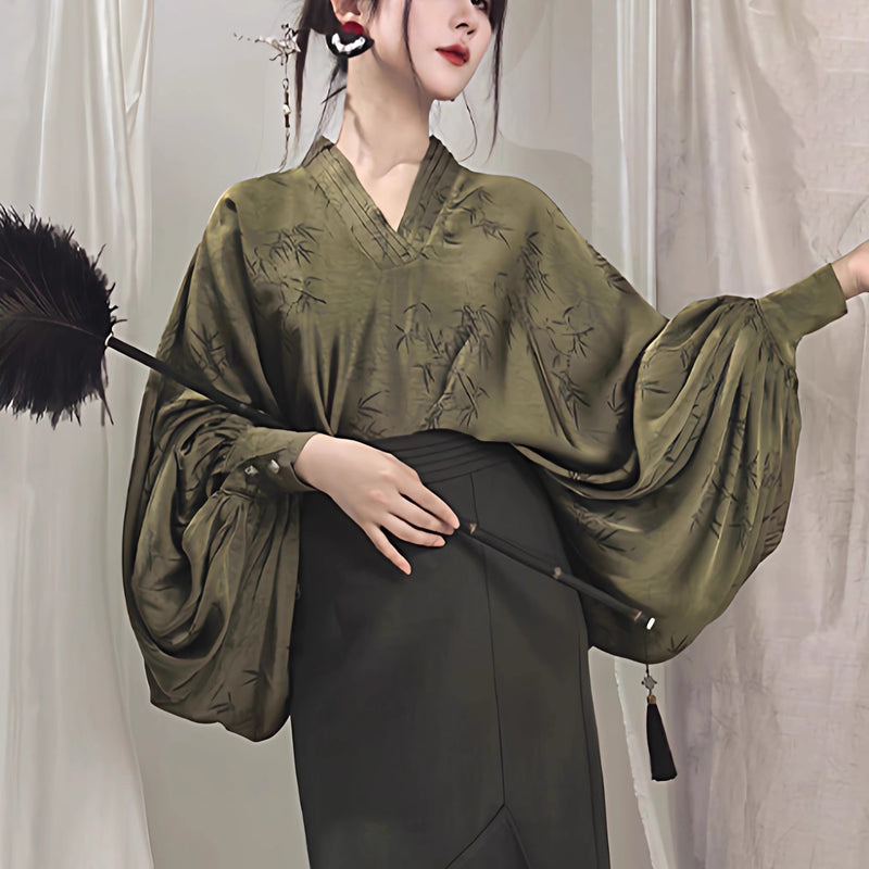 幽玄の竹林のバルーンスリーブブラウス