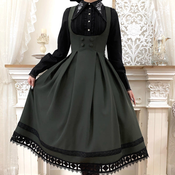 西洋令嬢の編み上げジャンパースカート - Dark Green[2026年3月上旬-3月下旬発送予定]