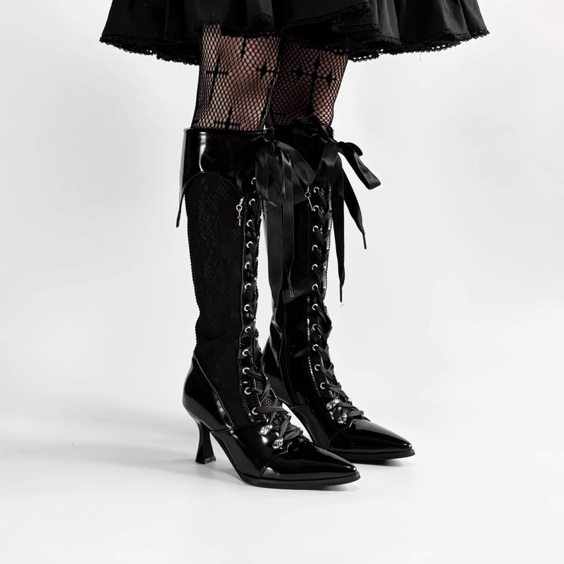 貴族令嬢の編み上げゴシックロングブーツ - Black Lace[2026年3月上旬-3月下旬発送予定]