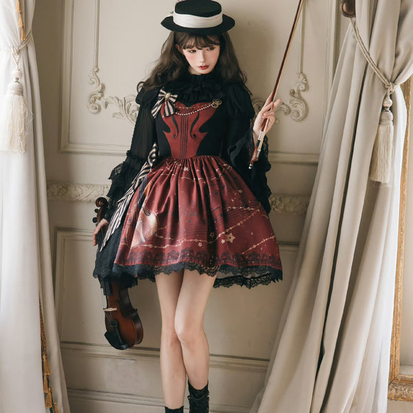 弦楽器の挿絵クラシカルワンピース[2026年2月上旬-3月上旬発送予定]