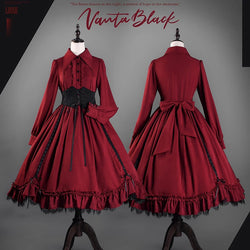 Victorian maiden シュゼットフリルワンピース 長袖 レッドワイン 深紅のお嬢様のゴシックコルセットワンピース – ManusMachina