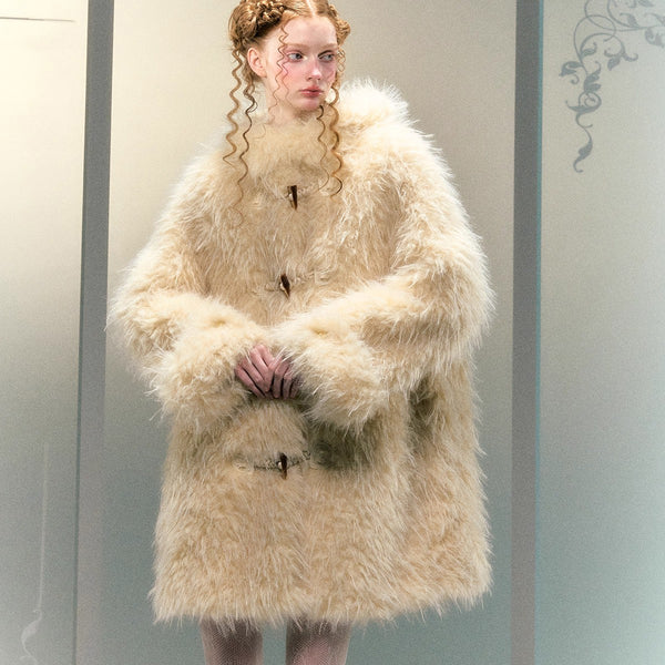 Milky Yellow Hooded Fur Coat