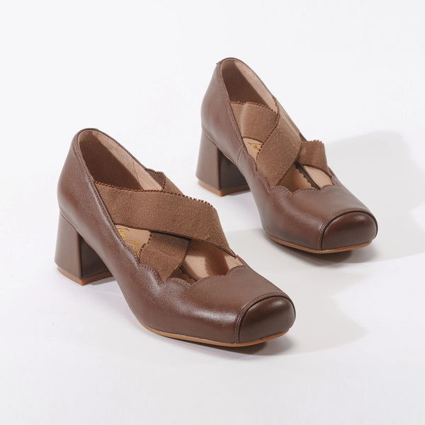 Releve Cross Strap Heel Pumps - Wood Brown[2026年2月上旬-3月上旬発送予定]