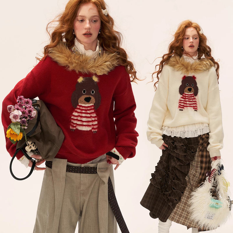 Cute Dog Fur Knit Sweatshirt