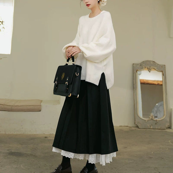 漆黒色のお嬢様のプリーツロングスカート