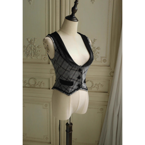 薄墨の格子柄ベスト[2026年3月下旬-4月下旬発送予定]