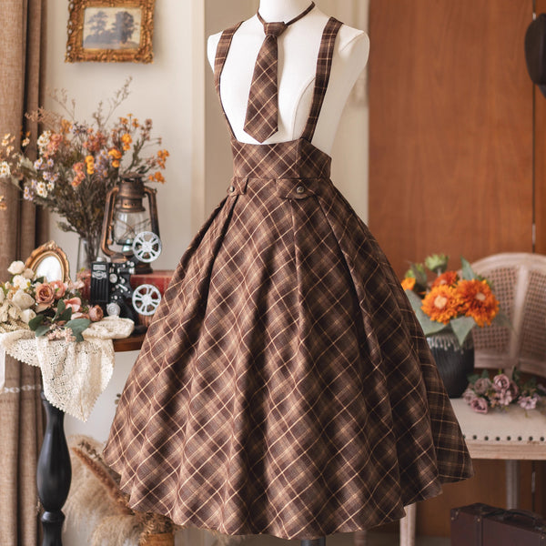 英国のお嬢様のクラシカルジャンパースカート - Brown Checked[2025年12月中旬発送予定]