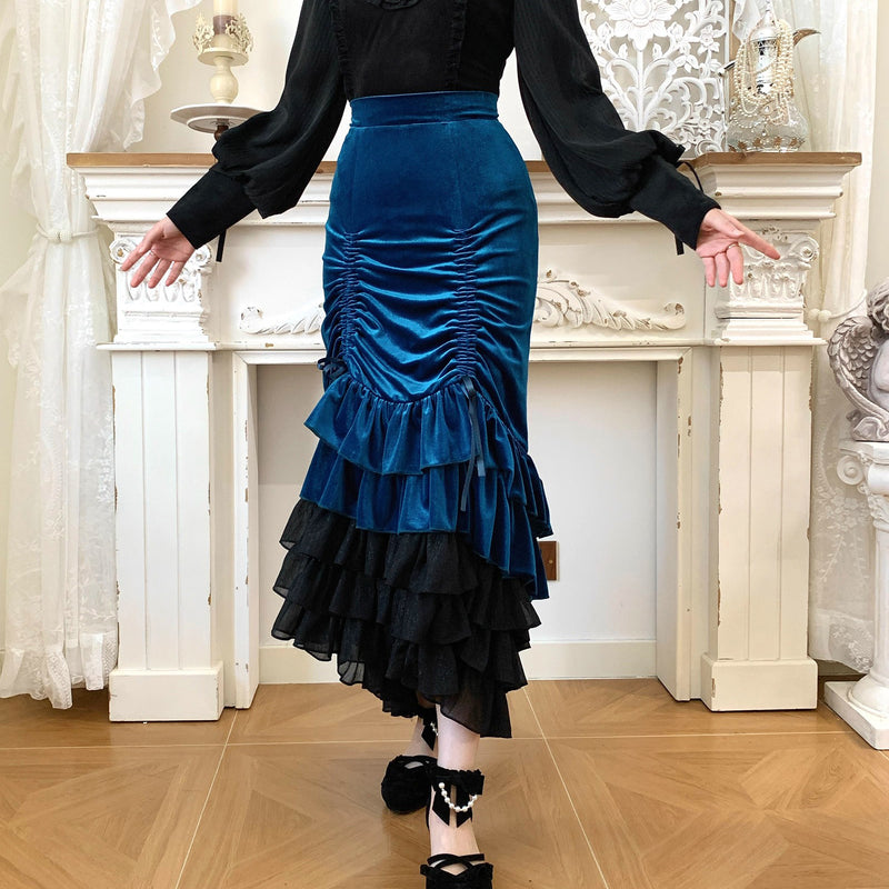西洋貴族のベルベットマーメイドスカート - Cobalt Blue[2026年2月下旬-3月下旬発送予定]