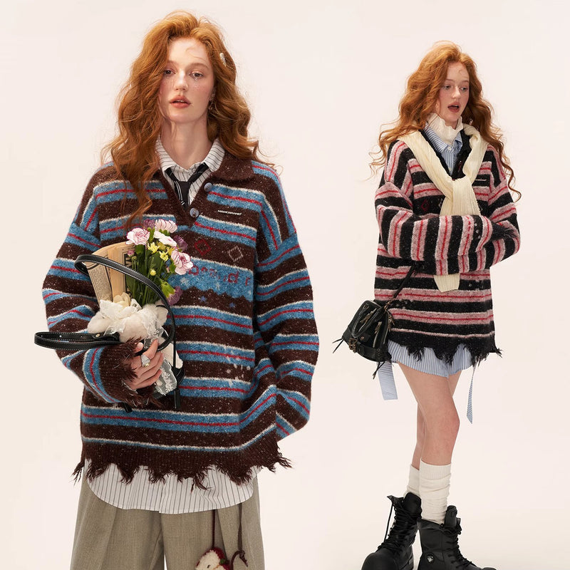 Starry Stripe Polo Knit Top