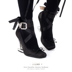 Demi Pointe High Heel Pumps (Double Ankle Strap) - Black / Silver Heel[2025年11月中旬-12月上旬発送予定]