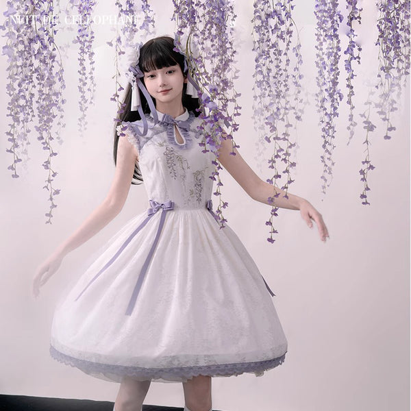藤の花の刺繍チャイナジャンパースカート[2025年9月中旬-10月上旬発送予定]
