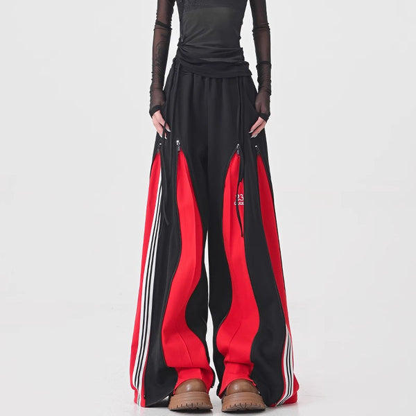 Red Switching Wide Track Pants
