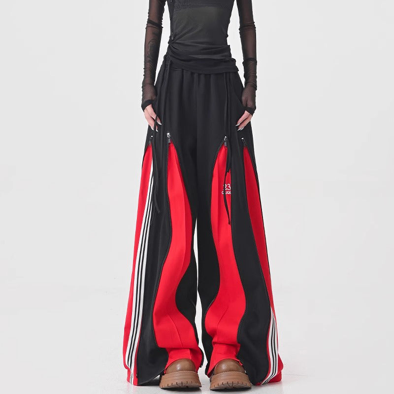 Red Switching Wide Track Pants