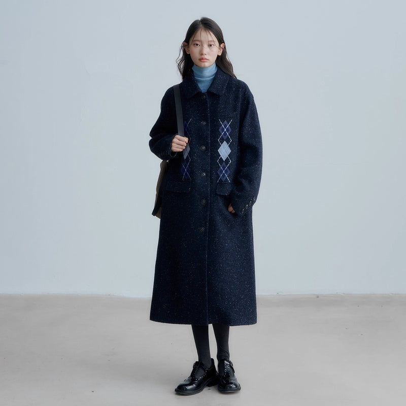 Dark Navy Argyle Wool Coat