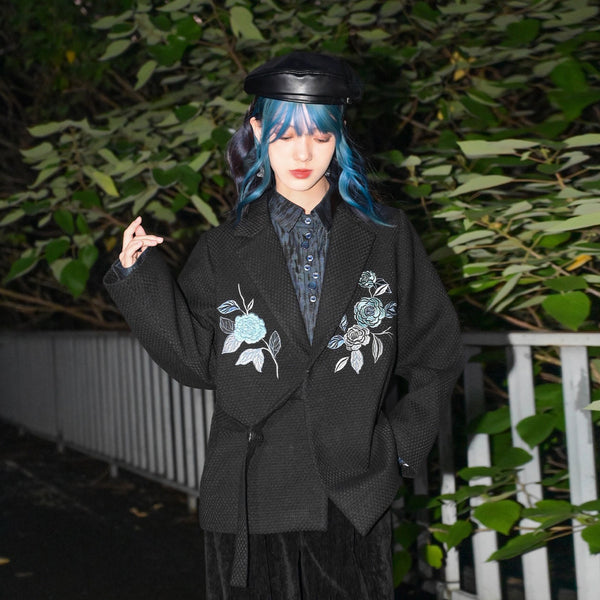 椿の花の刺繍チャイナジャケット