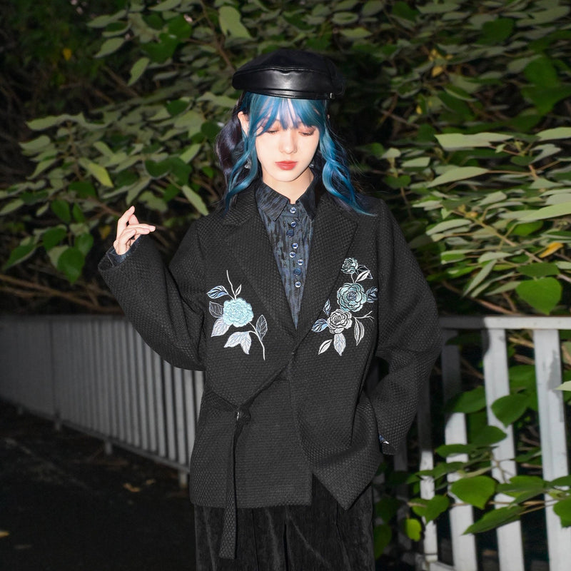 椿の花の刺繍チャイナジャケット