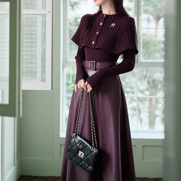 Royal Purple Knit Cape, Knit Top and Skirt